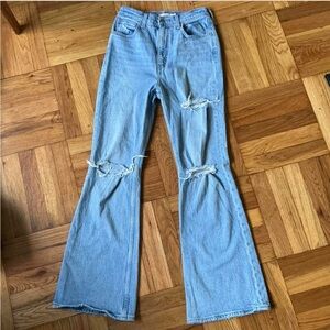 Levi's Light Blue High Rise Flare Jeans with Distressed Details